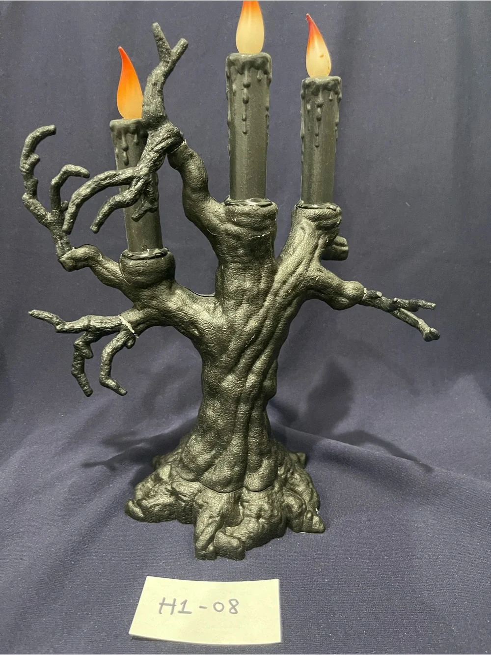 Spooky Black Gnarled Tree Candelabra flickering 3 LED Candles Halloween Decor